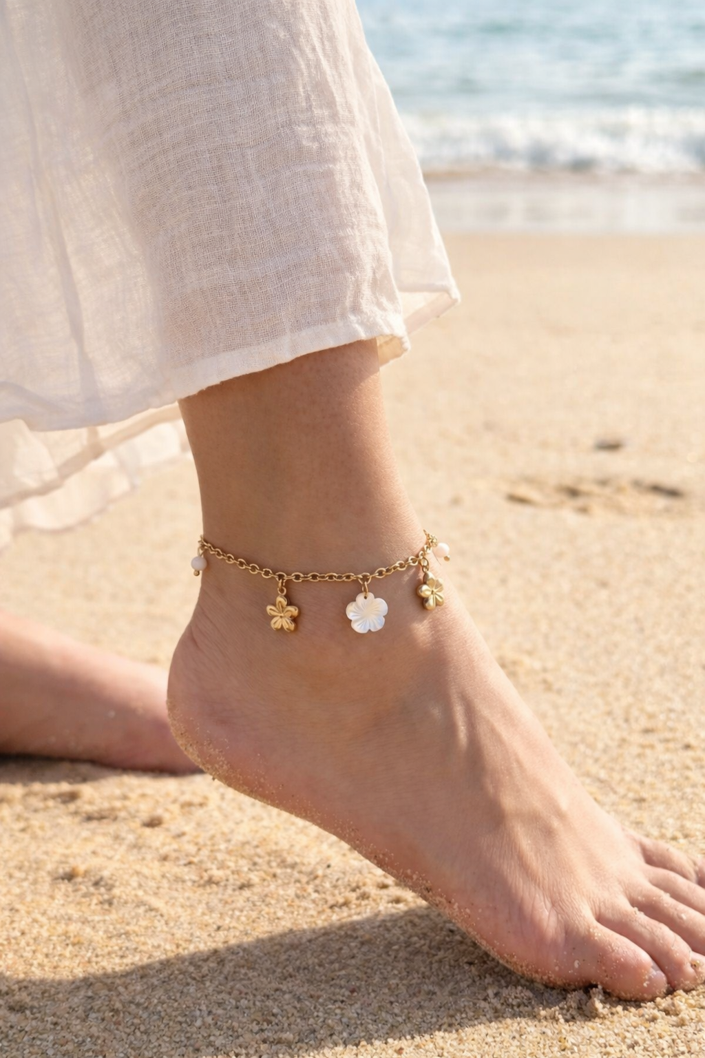 Chaîne de cheville Fleur et perles