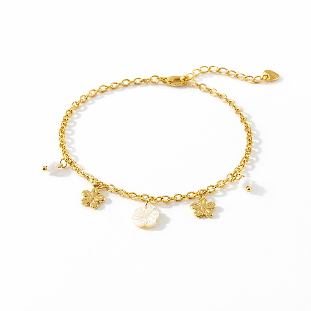 Chaîne de cheville Fleur et perles